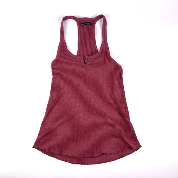 Abercrombie & Fitch Tops - Abercrombie & Fitch Ribbed Henley Tank Top Sz XS Mauve Pink Racerback Scoop Neck